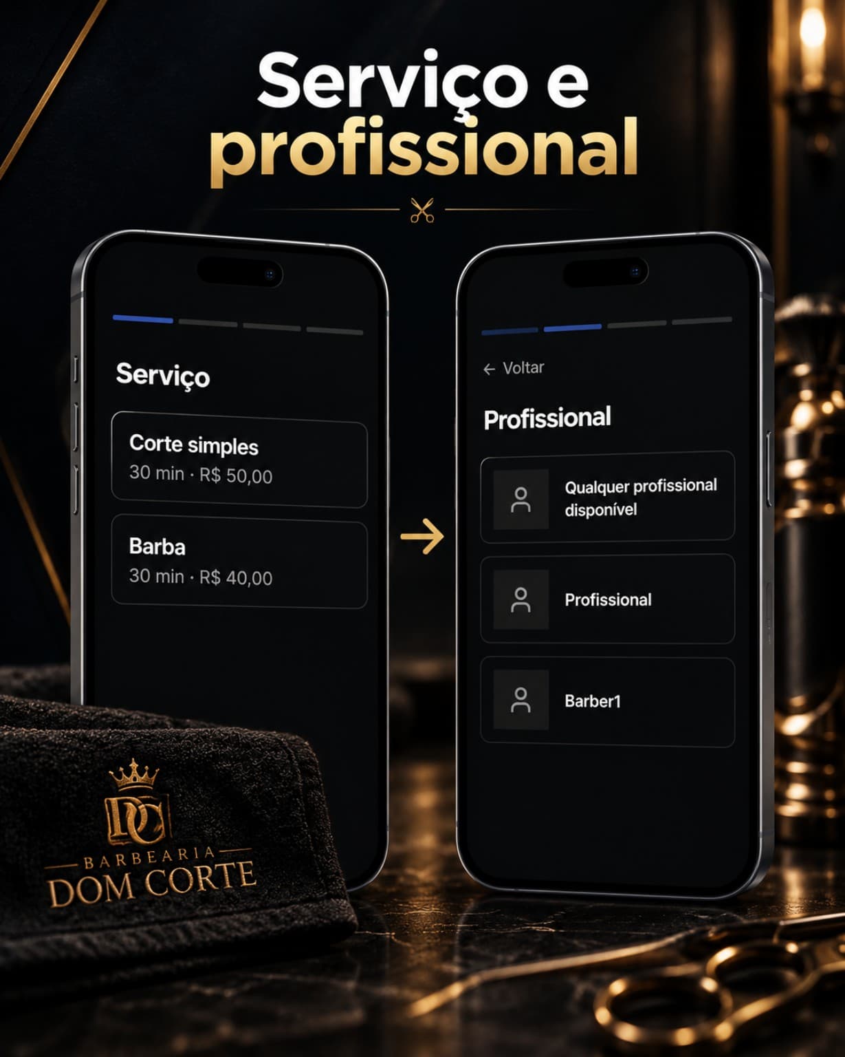 Cliente escolhendo o serviço e o profissional para agendar