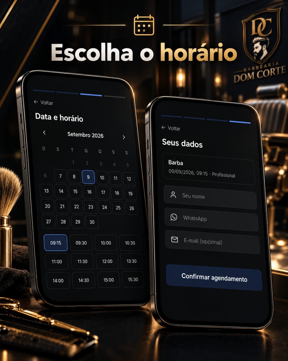Cliente escolhendo data e horário do agendamento